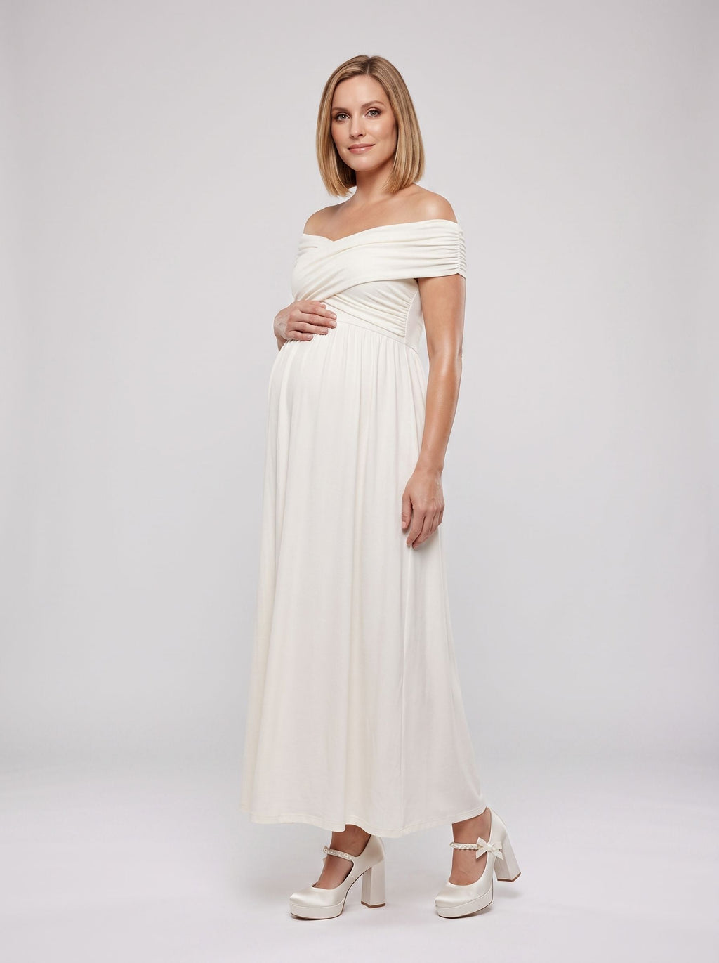 White Chiffon A-Line One Shoulder Backless Ankle-Length Maternity Bridesmaid Dress - Curvevia