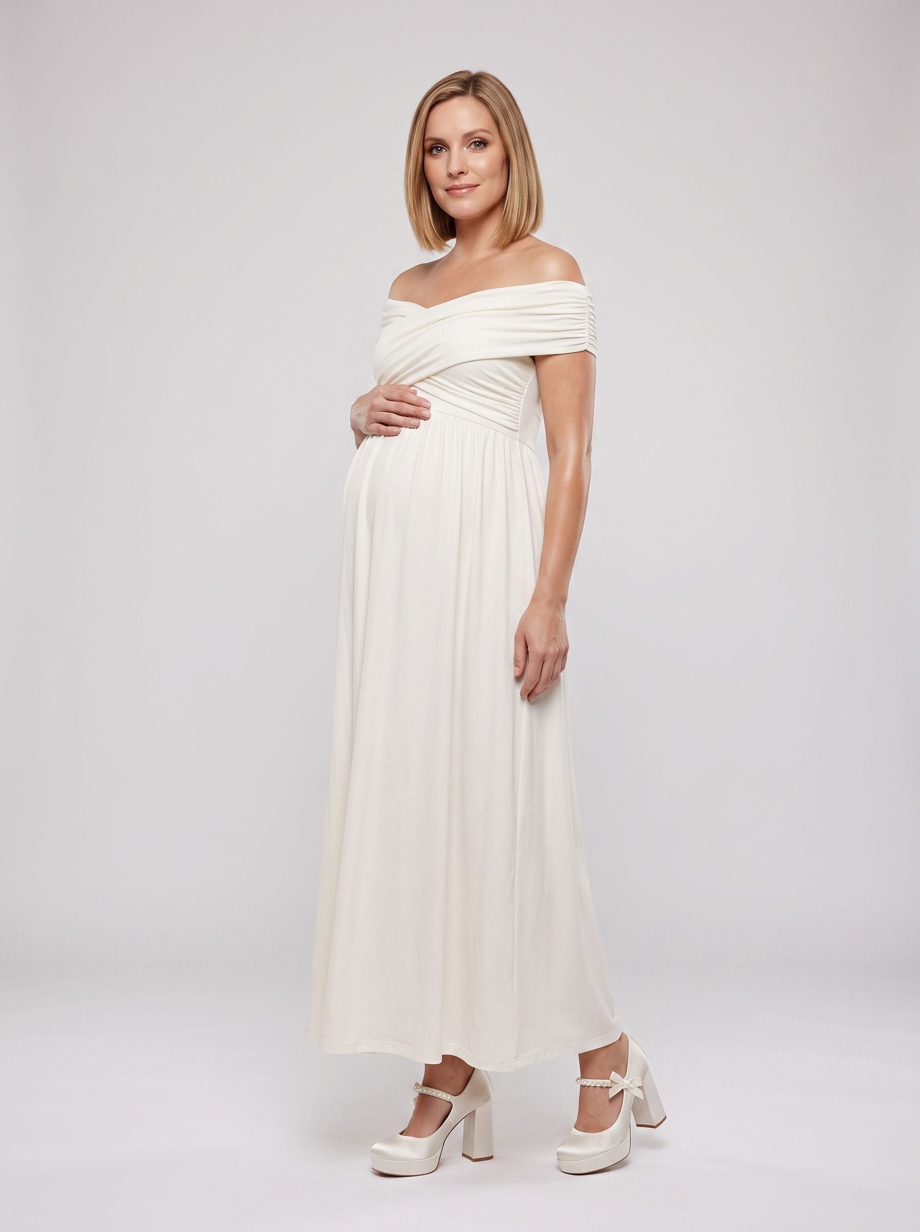 White Chiffon A-Line One Shoulder Backless Ankle-Length Maternity Bridesmaid Dress - Curvevia