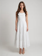 White Chiffon A-Line Scoop Neck Backless Ankle-Length Ruffle Bridesmaid Dress - Curvevia