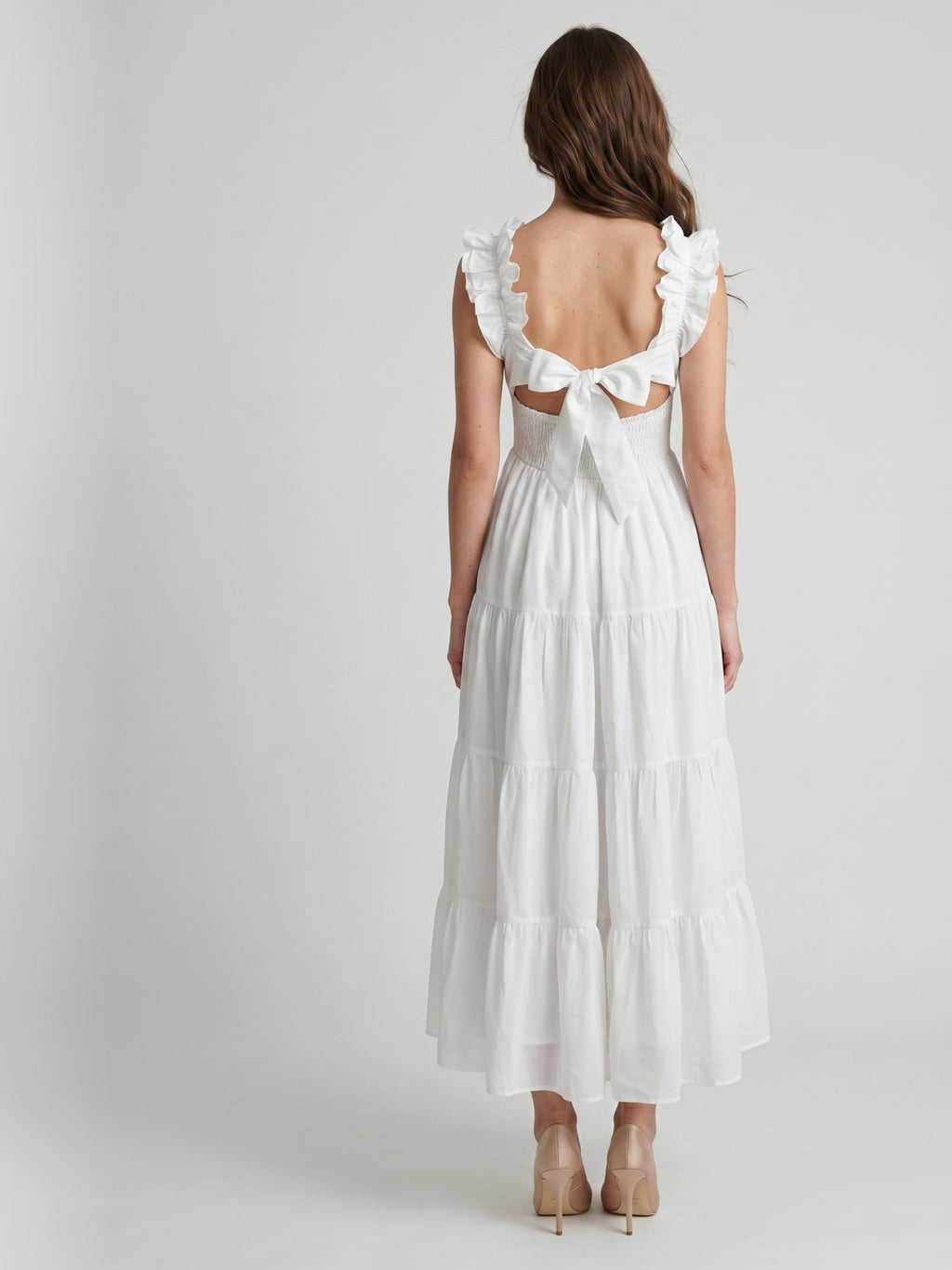 White Chiffon A-Line Scoop Neck Backless Ankle-Length Ruffle Bridesmaid Dress - Curvevia