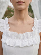White Chiffon A-Line Scoop Neck Backless Ankle-Length Ruffle Bridesmaid Dress - Curvevia