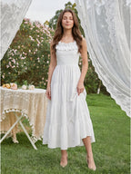 White Chiffon A-Line Scoop Neck Backless Ankle-Length Ruffle Bridesmaid Dress - Curvevia