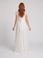 White Chiffon A-Line Square Neck Backless Floor-Length Prom Dress - Curvevia
