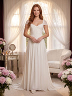 White Chiffon A-Line Square Neck Backless Floor-Length Prom Dress - Curvevia
