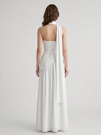 White Chiffon A-Line Straight Neck Corset Back Ankle-Length Bridesmaid Dress - Curvevia