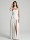 White Chiffon A-Line Straight Neck Corset Back Ankle-Length Bridesmaid Dress - Curvevia