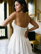 White Chiffon A-Line Sweetheart Back Zip Mini Homecoming Dress with Ruffles - Curvevia