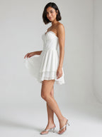 White Chiffon A-Line Sweetheart Back Zip Mini Homecoming Dress with Ruffles - Curvevia