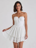 White Chiffon A-Line Sweetheart Back Zip Mini Homecoming Dress with Ruffles - Curvevia