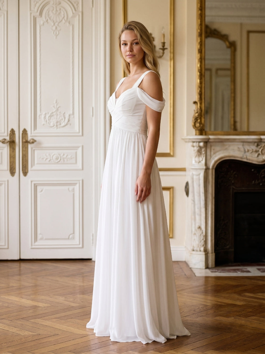 White Chiffon A-Line Sweetheart Backless Floor-Length Bridesmaid Dress - Curvevia