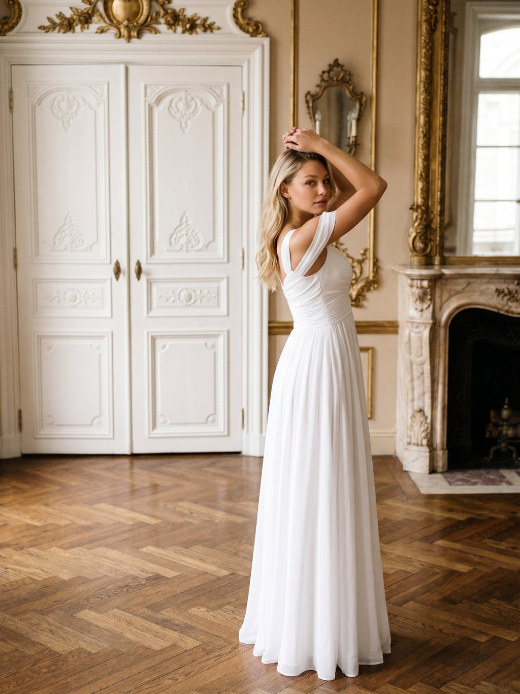 White Chiffon A-Line Sweetheart Backless Floor-Length Bridesmaid Dress - Curvevia