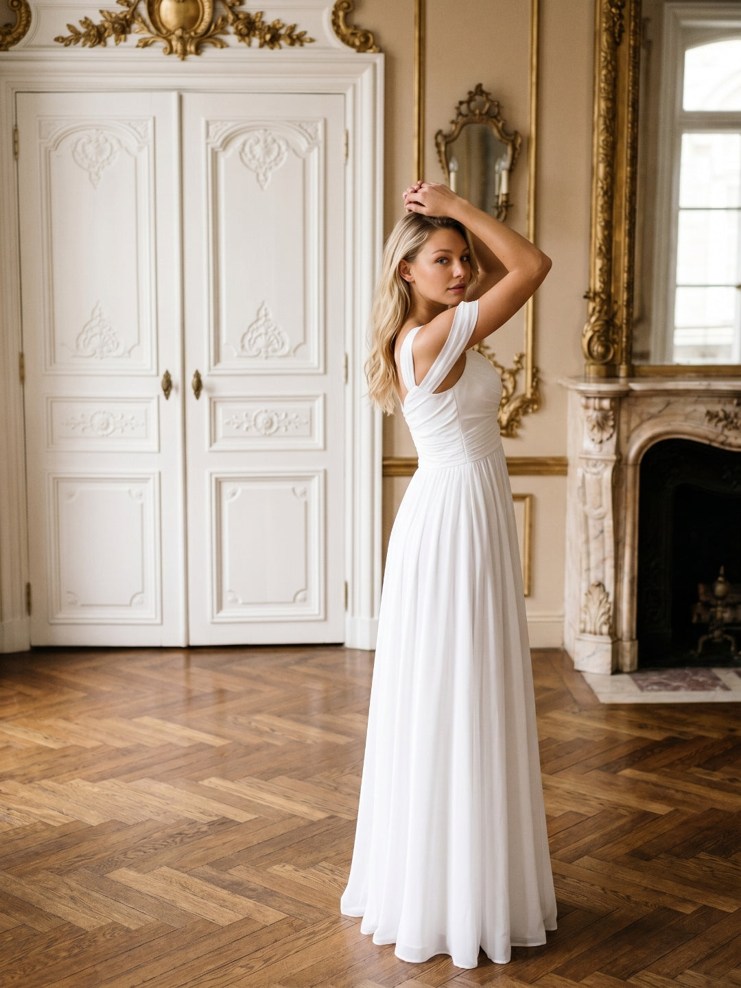 White Chiffon A-Line Sweetheart Backless Floor-Length Bridesmaid Dress - Curvevia
