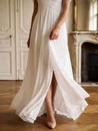 White Chiffon A-Line Sweetheart Backless Floor-Length Bridesmaid Dress - Curvevia