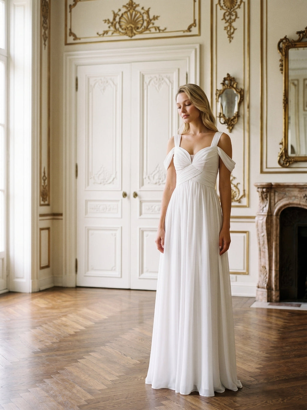 White Chiffon A-Line Sweetheart Backless Floor-Length Bridesmaid Dress - Curvevia