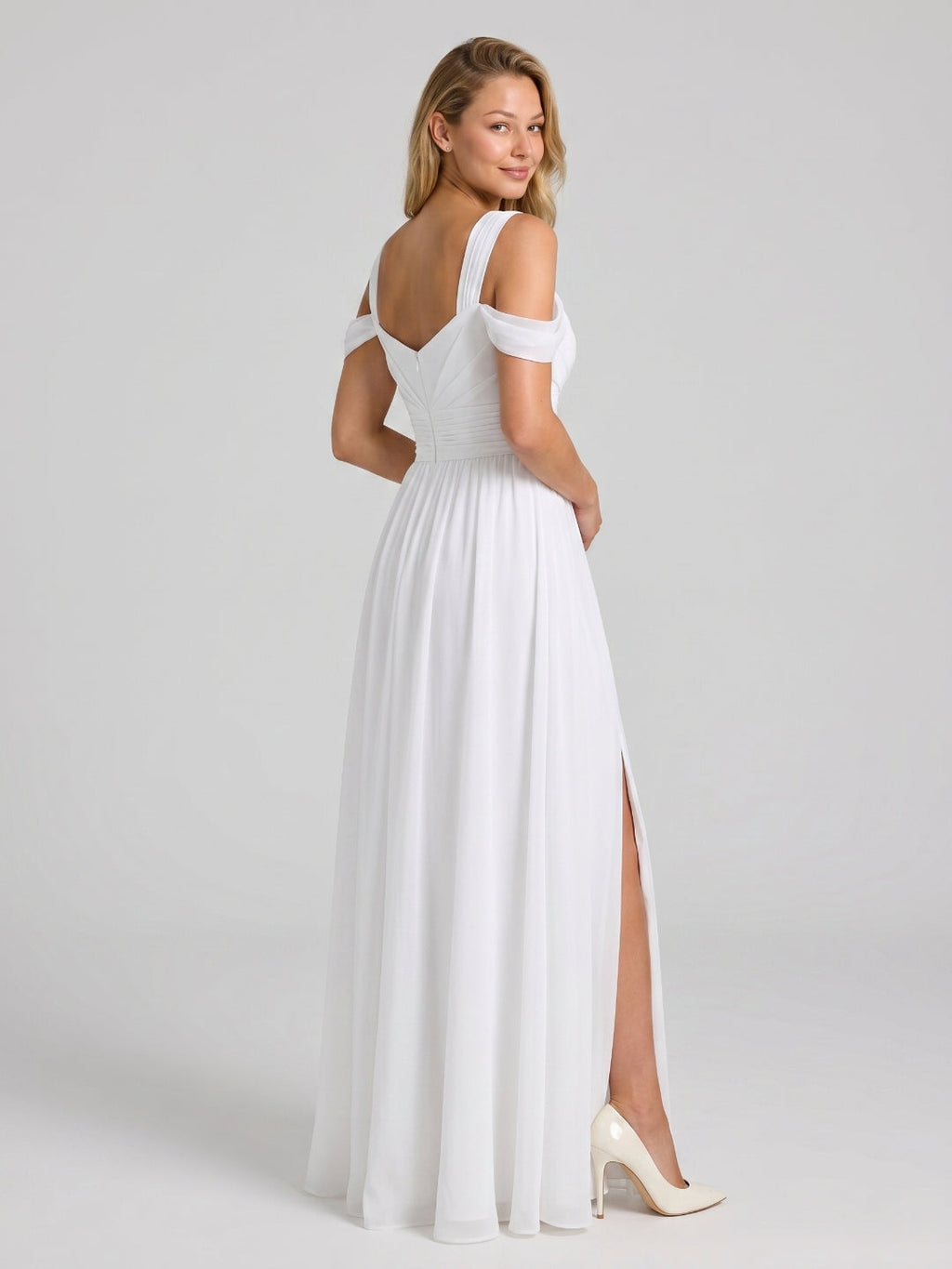 White Chiffon A-Line Sweetheart Backless Floor-Length Bridesmaid Dress - Curvevia