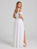 White Chiffon A-Line Sweetheart Backless Floor-Length Bridesmaid Dress - Curvevia
