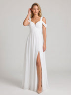 White Chiffon A-Line Sweetheart Backless Floor-Length Bridesmaid Dress - Curvevia