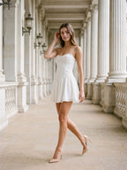 White Chiffon A-Line Sweetheart Backless Short Dress with Pleating - Curvevia