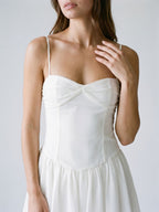White Chiffon A-Line Sweetheart Backless Short Dress with Pleating - Curvevia