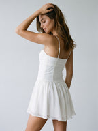 White Chiffon A-Line Sweetheart Backless Short Dress with Pleating - Curvevia