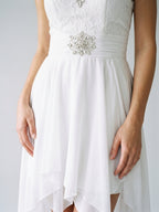 White Chiffon A-Line Sweetheart Backless Short Homecoming Dress with Beading - Curvevia
