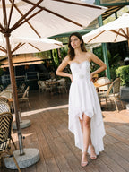 White Chiffon A-Line Sweetheart Backless Short Homecoming Dress with Beading - Curvevia