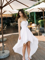 White Chiffon A-Line Sweetheart Backless Short Homecoming Dress with Beading - Curvevia