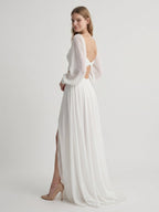 White Chiffon A-Line V-Neck Backless Floor-Length Pleated Bridesmaid Dress - Curvevia