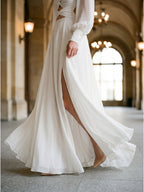 White Chiffon A-Line V-Neck Backless Floor-Length Pleated Bridesmaid Dress - Curvevia