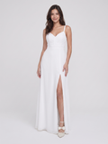 White Chiffon A-Line V-Neck V-Back Floor-Length Bridesmaid Dress with Pleating - Curvevia
