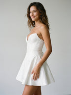 White Jacquard A-Line Sweetheart Lace-Up Back Short Homecoming Dress with Pleating - Curvevia