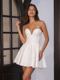 White Jacquard A-Line Sweetheart Lace-Up Back Short Homecoming Dress with Pleating - Curvevia