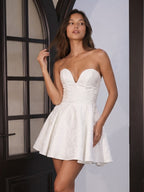 White Jacquard A-Line Sweetheart Lace-Up Back Short Homecoming Dress with Pleating - Curvevia