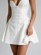 White Jacquard A-Line Sweetheart Lace-Up Back Short Homecoming Dress with Pleating - Curvevia