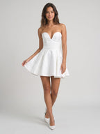 White Jacquard A-Line Sweetheart Lace-Up Back Short Homecoming Dress with Pleating - Curvevia