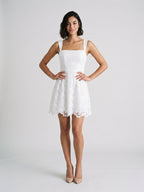 White Lace A-Line Square Neck Back Zip Short Dress - Curvevia