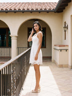 White Lace A-Line Square Neck Back Zip Short Dress - Curvevia