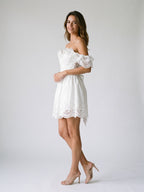 White Lace A-Line Sweetheart Backless Mini Homecoming Dress with Bow - Curvevia
