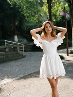 White Lace A-Line Sweetheart Backless Mini Homecoming Dress with Bow - Curvevia