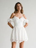 White Lace A-Line Sweetheart Backless Mini Homecoming Dress with Bow - Curvevia