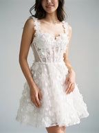 White Lace A-Line Sweetheart Criss-Cross Straps Mini Homecoming Dress with 3D Flowers - Curvevia