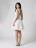 White Lace A-Line Sweetheart Criss-Cross Straps Mini Homecoming Dress with 3D Flowers - Curvevia