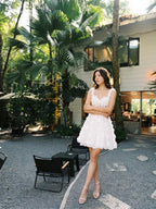 White Lace A-Line Sweetheart Criss-Cross Straps Mini Homecoming Dress with 3D Flowers - Curvevia