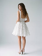 White Lace A-Line Sweetheart Criss-Cross Straps Mini Homecoming Dress with 3D Flowers - Curvevia