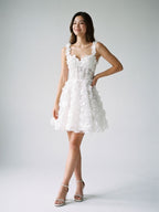 White Lace A-Line Sweetheart Criss-Cross Straps Mini Homecoming Dress with 3D Flowers - Curvevia