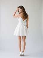 White Lace A-Line V-Neck Backless Short Homecoming Dress with Bow - Curvevia