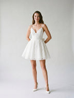 White Lace A-Line V-Neck Backless Short Homecoming Dress with Bow - Curvevia