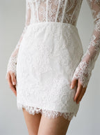 White Lace Column Sweetheart Illusion Mini Homecoming Dress - Curvevia