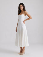 White Matte Satin A-Line Square Neck Back Zip Tea-Length Birthday Dress - Curvevia