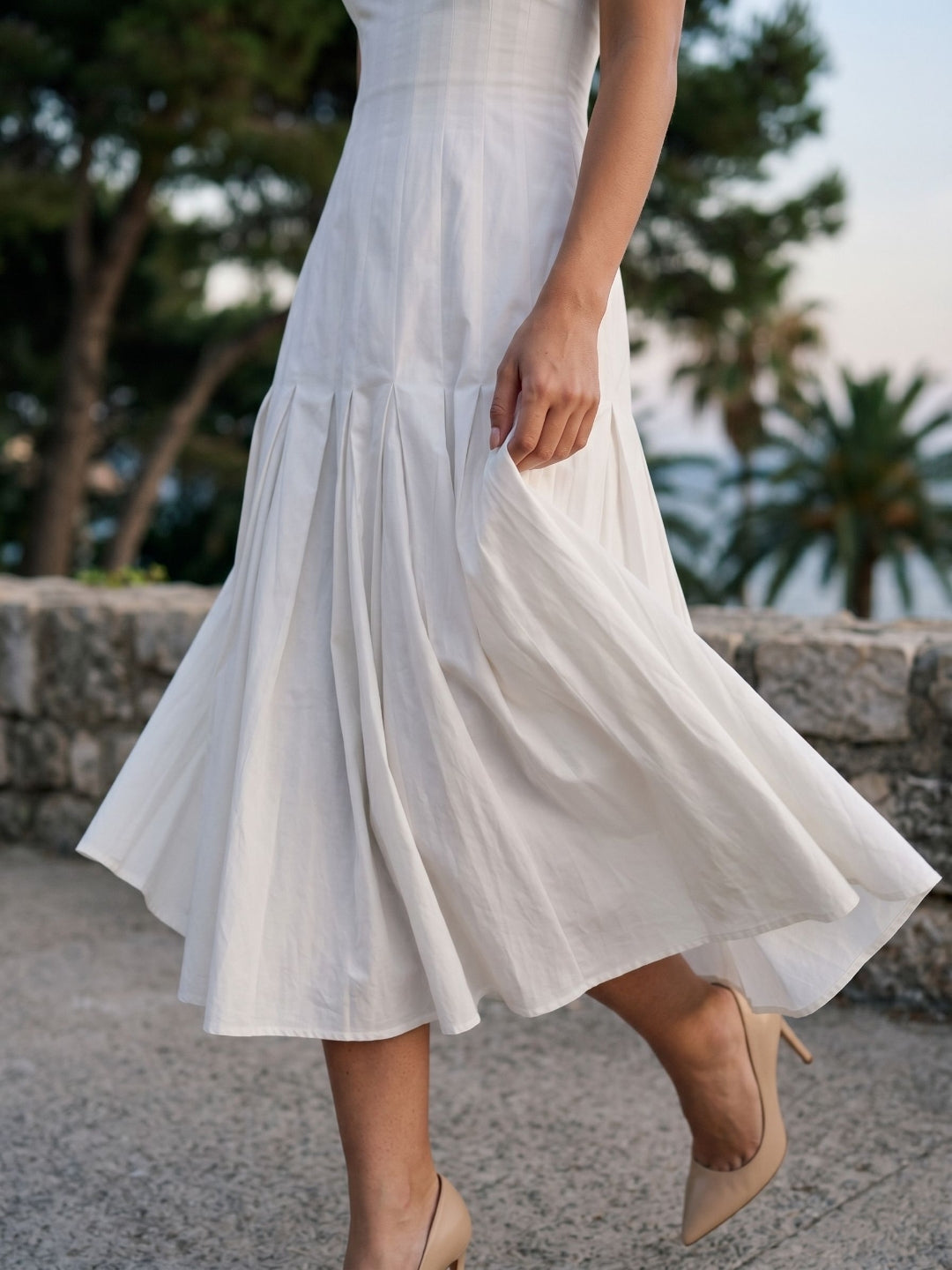 White Matte Satin A-Line Square Neck Back Zip Tea-Length Birthday Dress - Curvevia